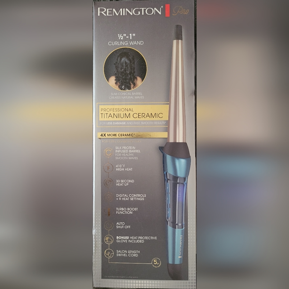 1/2 - 1" Curling Wand - Remington Titanium Ceramic In Blue